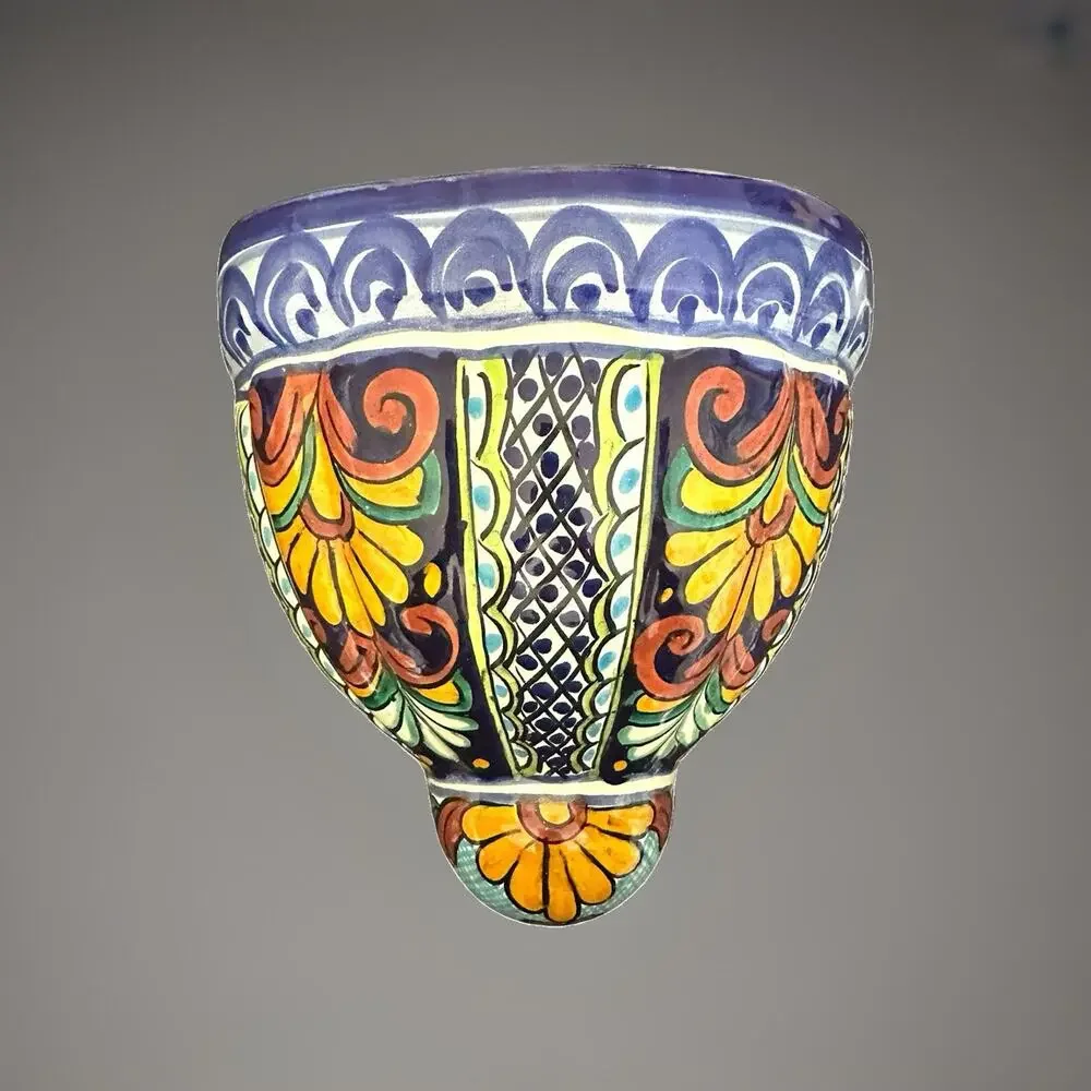 Talavera Multicolored Wall Planter Pot Mexico Handmade Painted Pottery 12” Tall